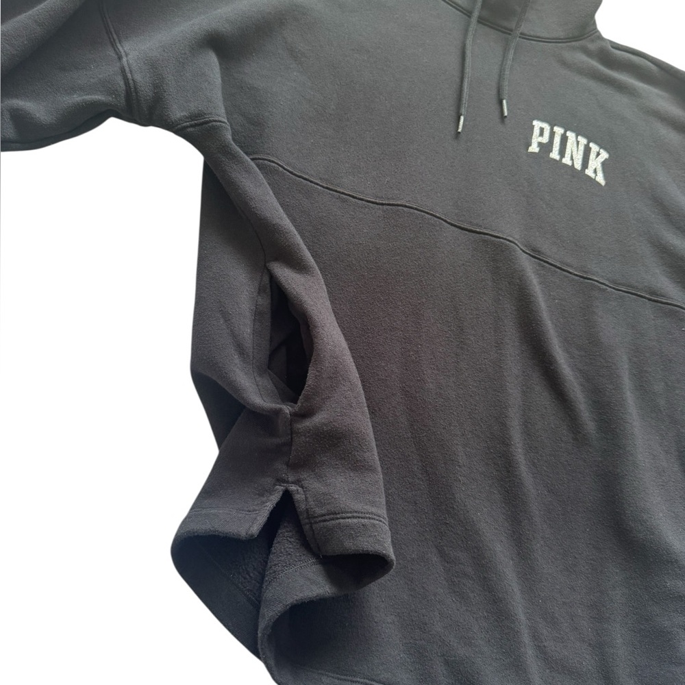 PINK Victoria's Secret Black Varsity Cowl Oversized Logo Sweatshirt Size Medium - Picture 6 of 9